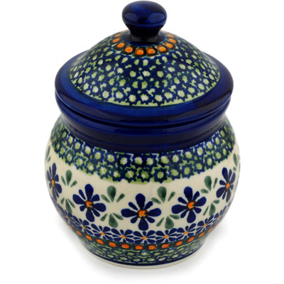 Polish Pottery Jar with Lid 5&quot; Gingham Flowers
