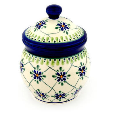 Polish Pottery Jar with Lid 5&quot; Gingham Trellis