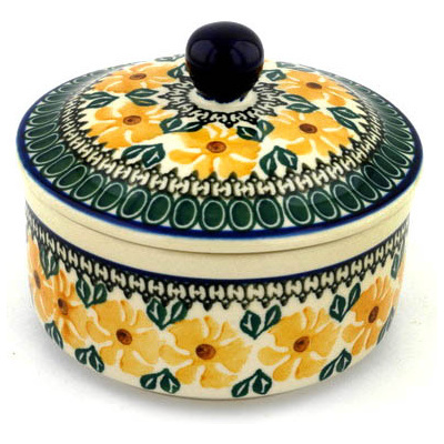 Polish Pottery Jar with Lid 5&quot; Golden Medley