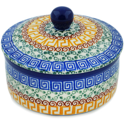 Polish Pottery Jar with Lid 5&quot; Grecian Sea