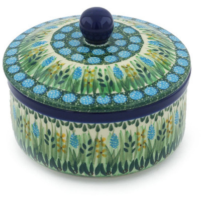 Polish Pottery Jar with Lid 5&quot; Green Prairie UNIKAT