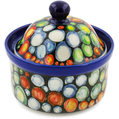 Polish Pottery Jar with Lid 5&quot; Happy Bubbles UNIKAT
