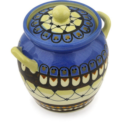 Polish Pottery Jar with Lid 5&quot; Happy Penguins UNIKAT