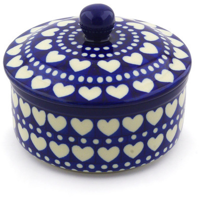 Polish Pottery Jar with Lid 5&quot; Heart To Heart