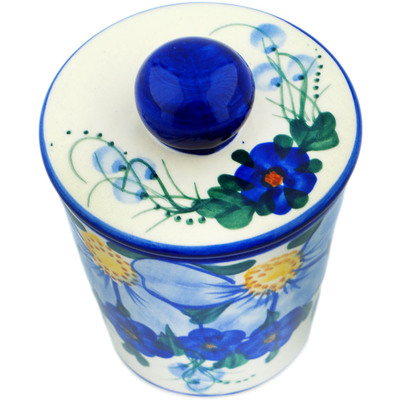 Polish Pottery Jar with Lid 5&quot; Himalayan Blue Poppy UNIKAT