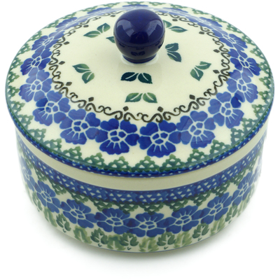 Polish Pottery Jar with Lid 5&quot; Leaves And Flowers