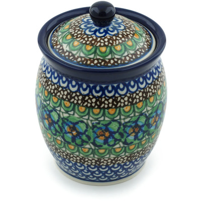 Polish Pottery Jar with Lid 5&quot; Mardi Gras UNIKAT