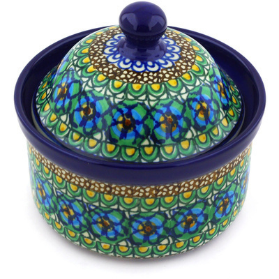 Polish Pottery Jar with Lid 5&quot; Mardi Gras UNIKAT