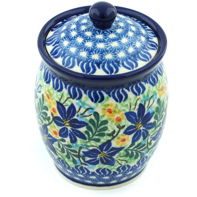 Polish Pottery Jar with Lid 5&quot; Midnight Lilies UNIKAT