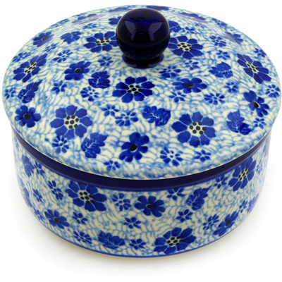 Polish Pottery Jar with Lid 5&quot; Misty Dragonfly