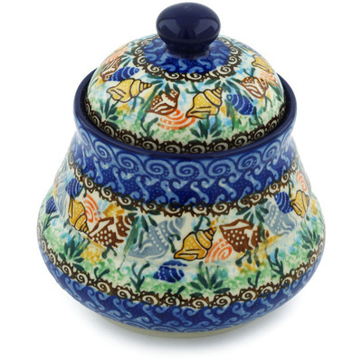 Polish Pottery Jar with Lid 5&quot; Ocean Whisper UNIKAT