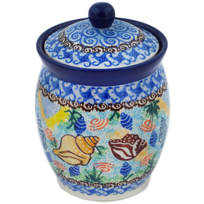 Polish Pottery Jar with Lid 5&quot; Ocean Whisper UNIKAT
