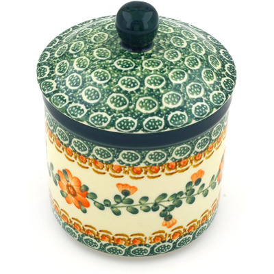 Polish Pottery Jar with Lid 5&quot; Orange Poppies