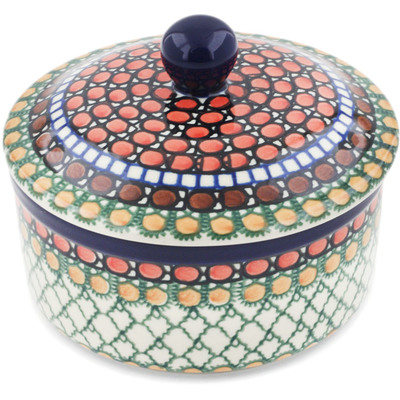 Polish Pottery Jar with Lid 5&quot; Orange Tranquility UNIKAT