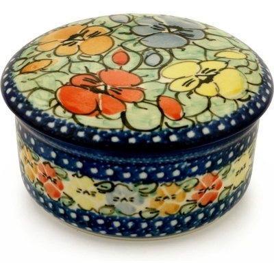 Polish Pottery Jar with Lid 5&quot; Pansy Pop UNIKAT