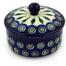 Polish Pottery Jar with Lid 5&quot; Peacock Leaves