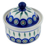 Polish Pottery Jar with Lid 5&quot; Peacock Leaves