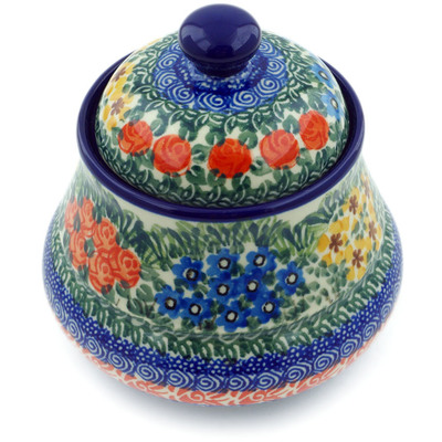 Polish Pottery Jar with Lid 5&quot; Perennial Border UNIKAT