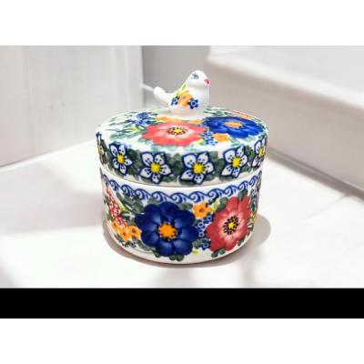 Polish Pottery Jar with Lid 5&quot; Polish Garden UNIKAT
