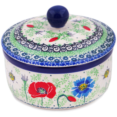 Polish Pottery Jar with Lid 5&quot; Polish Wildflowers UNIKAT