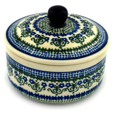 Polish Pottery Jar with Lid 5&quot; Polka Dot Daisy
