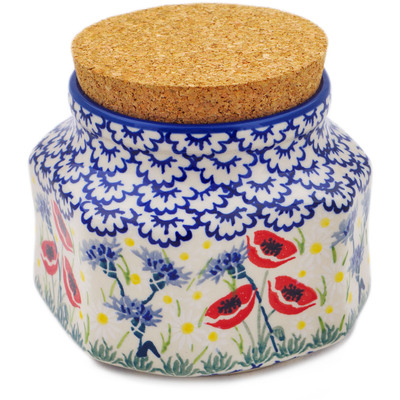Polish Pottery Jar with Lid 5&quot; Poppies And Cornflowers UNIKAT