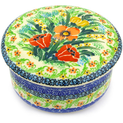 Polish Pottery Jar with Lid 5&quot; Poppy Meadow UNIKAT