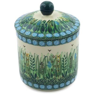 Polish Pottery Jar with Lid 5&quot; Prairie Land UNIKAT