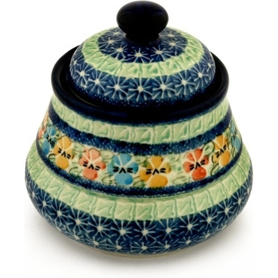 Polish Pottery Jar with Lid 5&quot; Primary Pansies UNIKAT