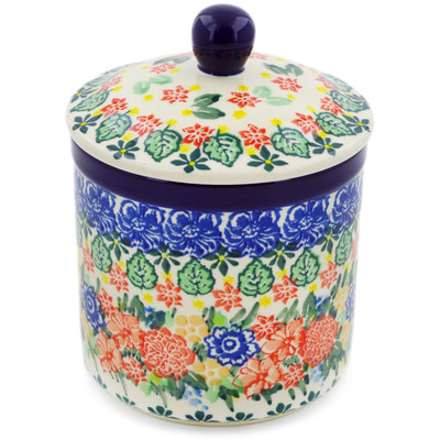 Polish Pottery Jar with Lid 5&quot; Red Bouquet UNIKAT