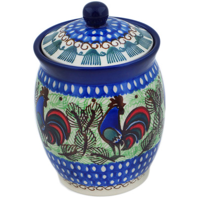 Polish Pottery Jar with Lid 5&quot; Rooster Row UNIKAT