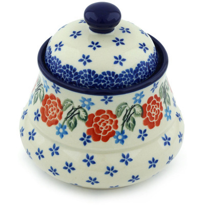 Polish Pottery Jar with Lid 5&quot; Rose Burst