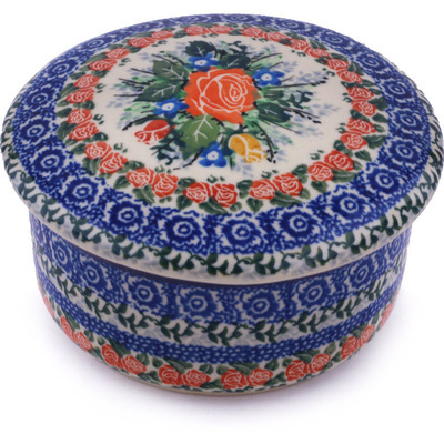 Polish Pottery Jar with Lid 5&quot; Rose Splendor UNIKAT