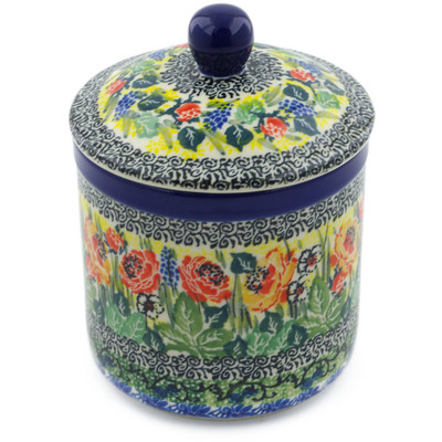 Polish Pottery Jar with Lid 5&quot; Splendid Morning Glow UNIKAT