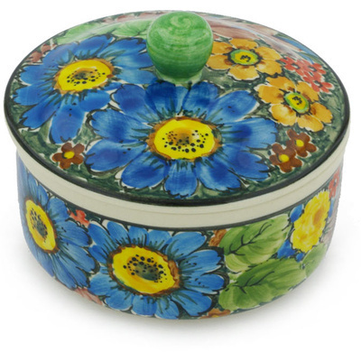 Polish Pottery Jar with Lid 5&quot; Spring Awakenings UNIKAT