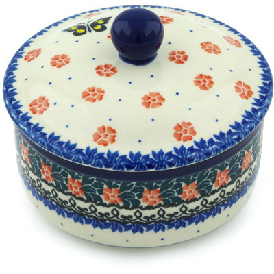 Polish Pottery Jar with Lid 5&quot; Spring Butterfly