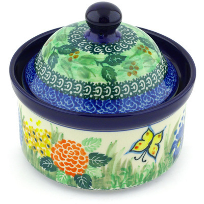 Polish Pottery Jar with Lid 5&quot; Spring Garden UNIKAT