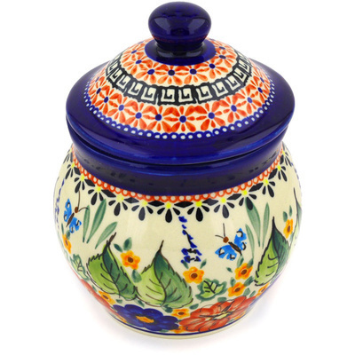 Polish Pottery Jar with Lid 5&quot; Spring Splendor UNIKAT