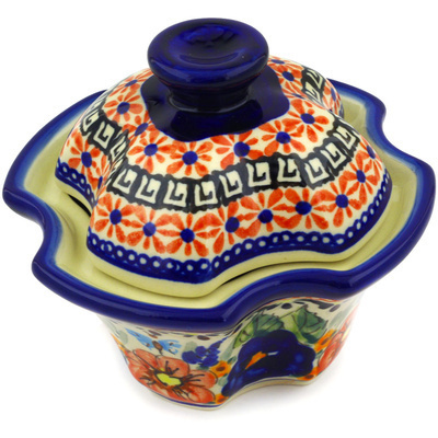 Polish Pottery Jar with Lid 5&quot; Spring Splendor UNIKAT
