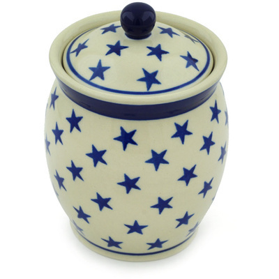 Polish Pottery Jar with Lid 5&quot; Starburst Americana