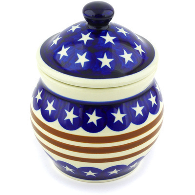 Polish Pottery Jar with Lid 5&quot; Stars And Stripes