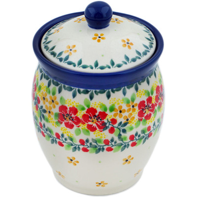 Polish Pottery Jar with Lid 5&quot; Summer Blossoms