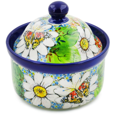 Polish Pottery Jar with Lid 5&quot; Summer Daisy UNIKAT