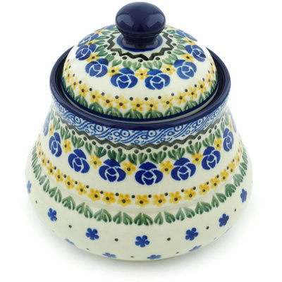 Polish Pottery Jar with Lid 5&quot; Summer Dasies