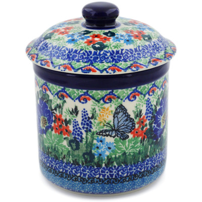 Polish Pottery Jar with Lid 5&quot; Summer Landscape UNIKAT