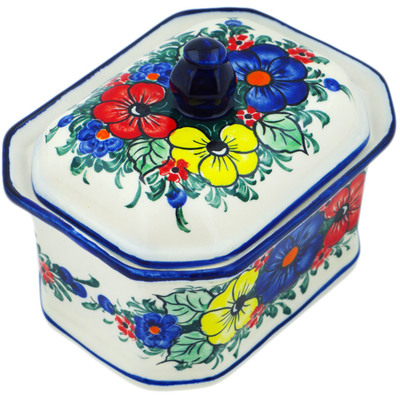 Polish Pottery Jar with Lid 5&quot; Summertime Blues