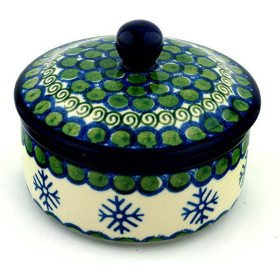 Polish Pottery Jar with Lid 5&quot; Sweet Pea Snowflake