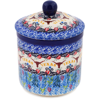 Polish Pottery Jar with Lid 5&quot; Texas Feast UNIKAT