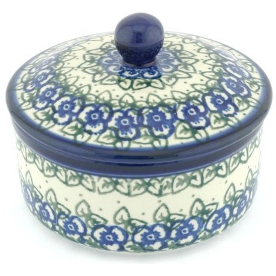 Polish Pottery Jar with Lid 5&quot; Trellis Vines UNIKAT