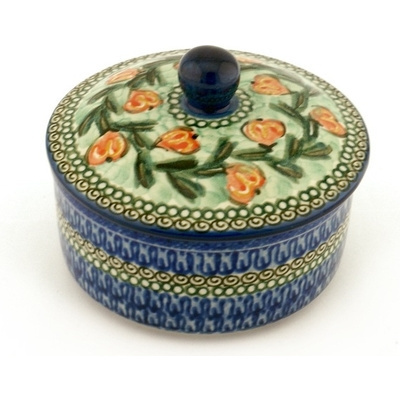 Polish Pottery Jar with Lid 5&quot; Tulip Wreath UNIKAT